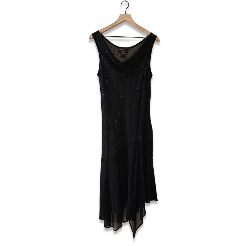 🏷️*Price Drop* Vintage Connected Apparel Black Sheer Sequin Cocktail Dress Sz 12